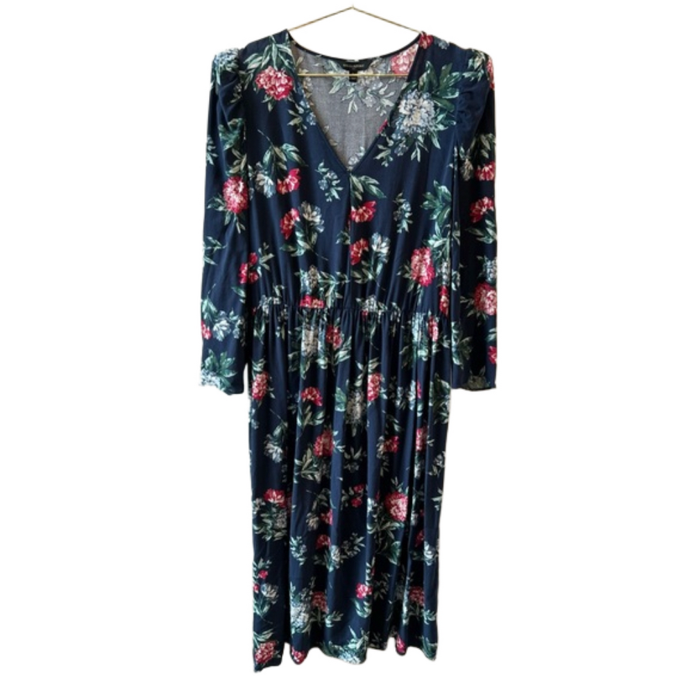 Banana Republic Factory Size Large Puff Long Sleeve Floral Midi Dress Women’s